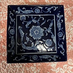 Floral Blue and White Square Plate